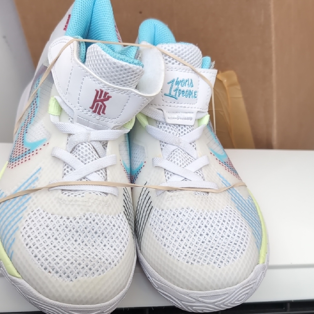 Nike Kids White and Blue Basketball Shoes